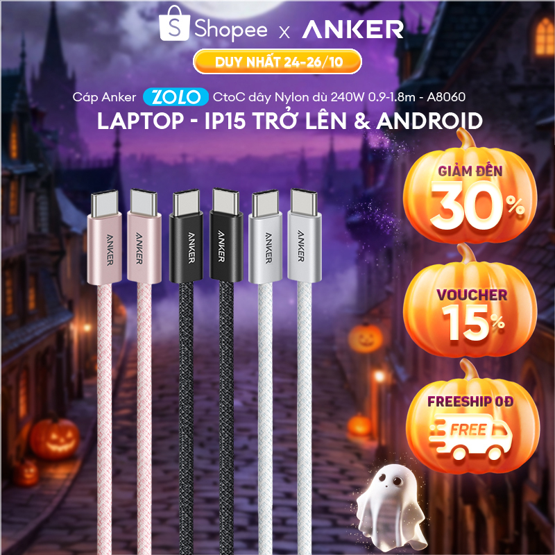 [5A] iP15-18 -Android -Laptop | Cáp sạc nhanh ANKER Zolo USB-C to USB-C | Công suất 240W | Chip E-Maker - A8060
