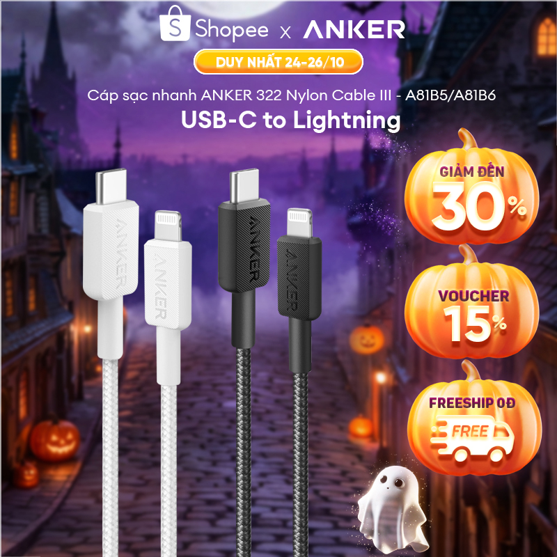 [iPhone 8 -14] Cáp Sạc Nhanh ANKER 322 Nylon Dù USB-C to Lightning | Đạt chứng nhận MFi Apple | Chắn chắc - A81B5/6