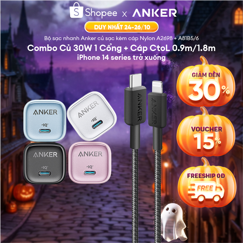 [CủZolo+CápDù] Combo sạc nhanh ANKER 20W/30W cho iP8-14 -Củ Zolo 20W/30W 1C & Cáp Dù CtoL MFi - A2699/8+A81B5/6