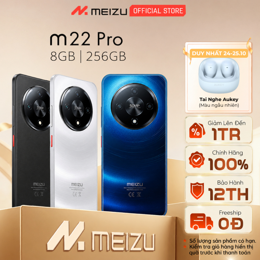 Điện Thoại Meizu M22 Pro NFC (8GB+8GB mở rộng tối đa)/256GB l Mediatek Helio G81 lMàn Hình 6.79" HD+ 120Hz l Pin 5000mAh