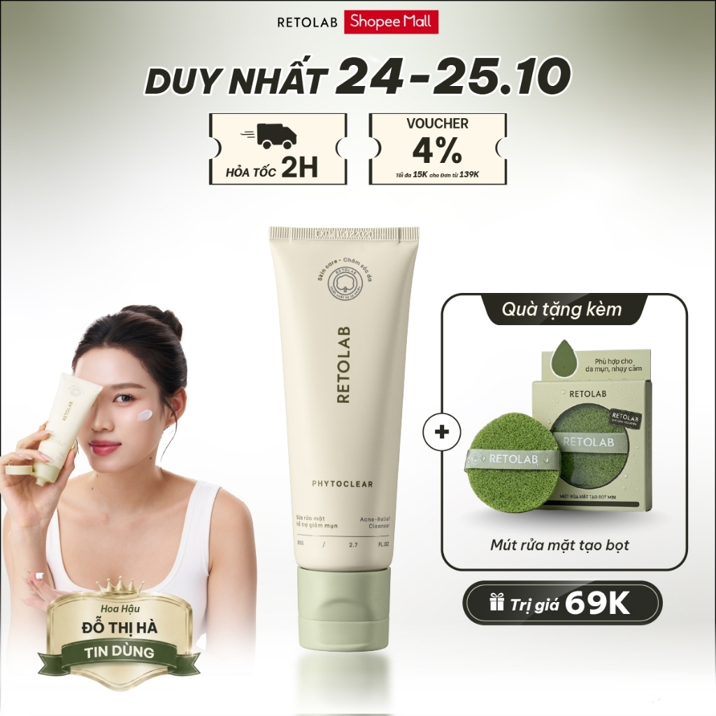 Sữa rửa mặt Retolab Phytoclear 80g hỗ trợ giảm mụn, làm sạch dịu nhẹ và dưỡng ẩm da
