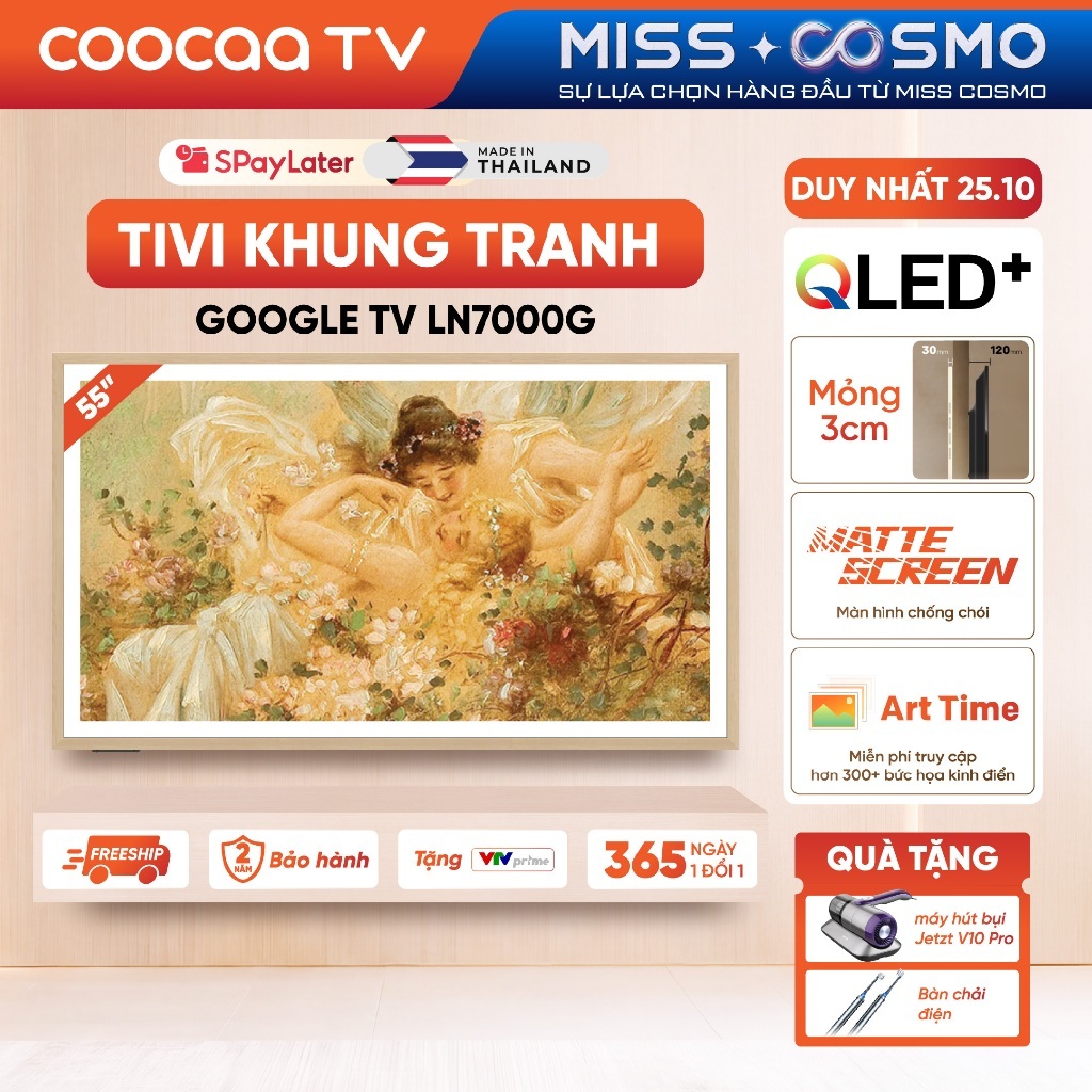 Smart Google TV COOCAA 55 Inch QLED Frame 55LN7000G Điều Khiển Bằng Giọng Nói | HDR10+ - Miễn phí lắp đặt HN&HCM