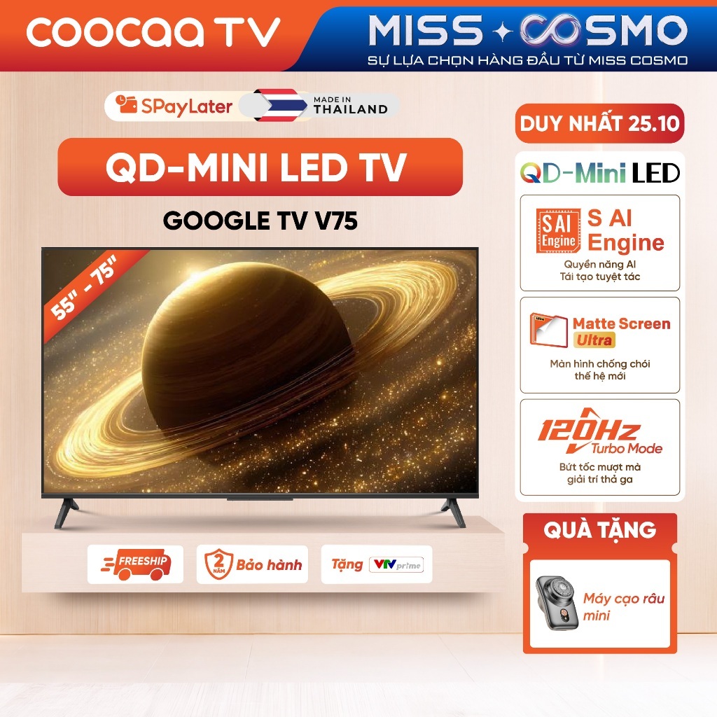 [QD-Mini LED] COOCAA TV 55 65 75 inch | Điều Khiển Bằng Giọng Nói |Dolby Atmos 55V75 65V75 75V75-Miễn phí lắp đặt HN&HCM