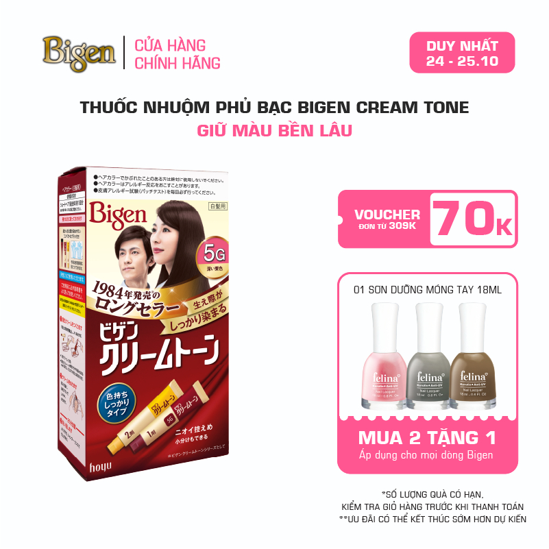 Thuốc Nhuộm Tóc Phủ Bạc Tại Nhà Bigen Cream Tone - Phủ Bạc Nội Địa Nhật Giữ Màu Bền Lâu 80ml