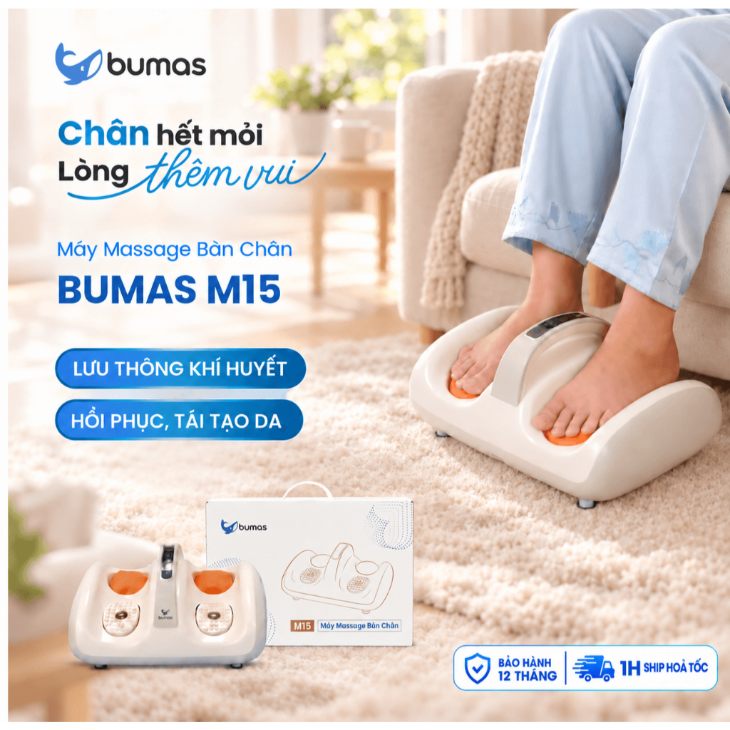 Máy Massage Chân BUMAS M15 - Giảm Nhức Mỏi Bàn Chân, Tê Bì, Bấm Huyệt Rung Thư Giãn Tại Nhà