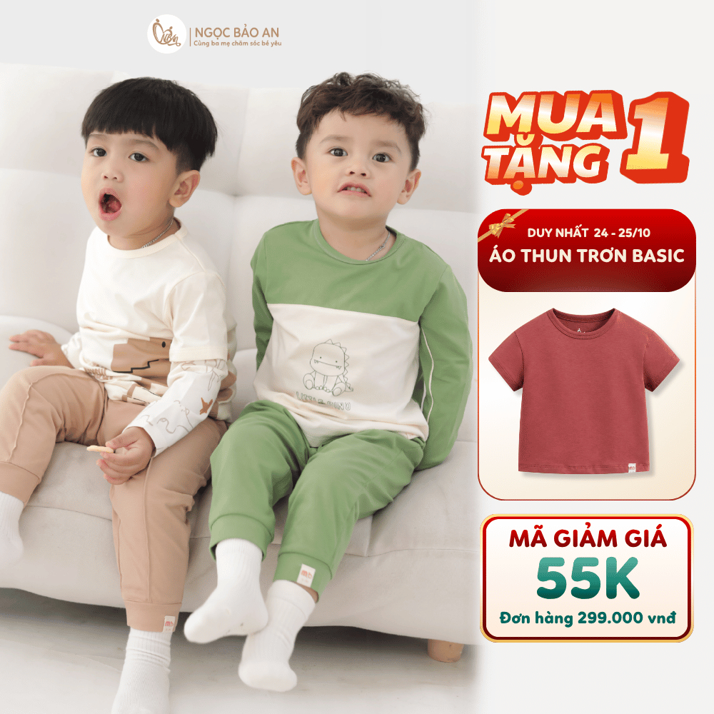 Bộ Đồ Dài Tay Bé Trai Ngọc Bảo An (6M-6Y) Cotton Mềm Mịn Thoáng Mát Mặc Nhà Đi Học, Đi Chơi