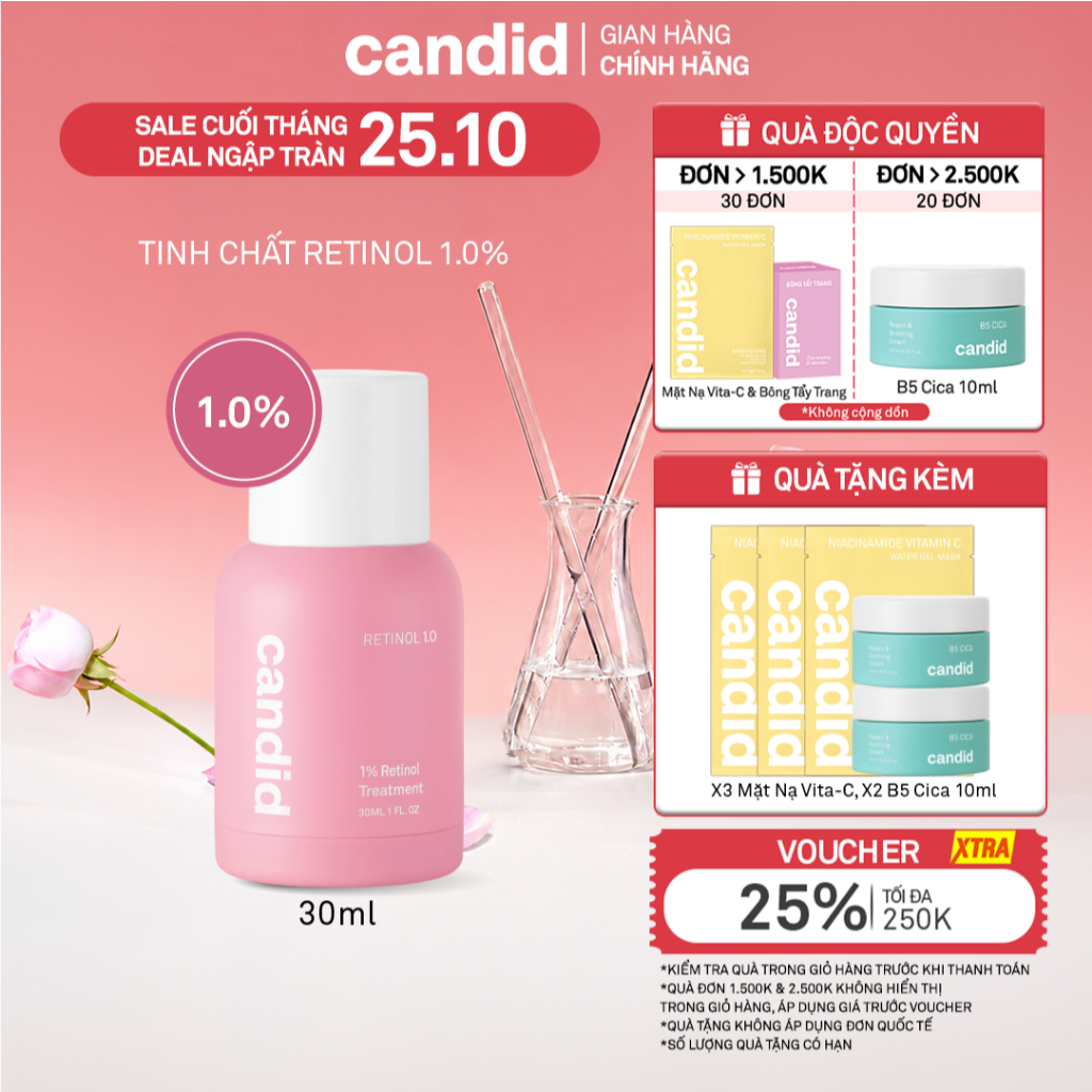 Tinh chất Retinol 1.0% Hỗ Trợ Cải Thiện Nền Da CANDID 1.0% Retinol Treatment 30ml