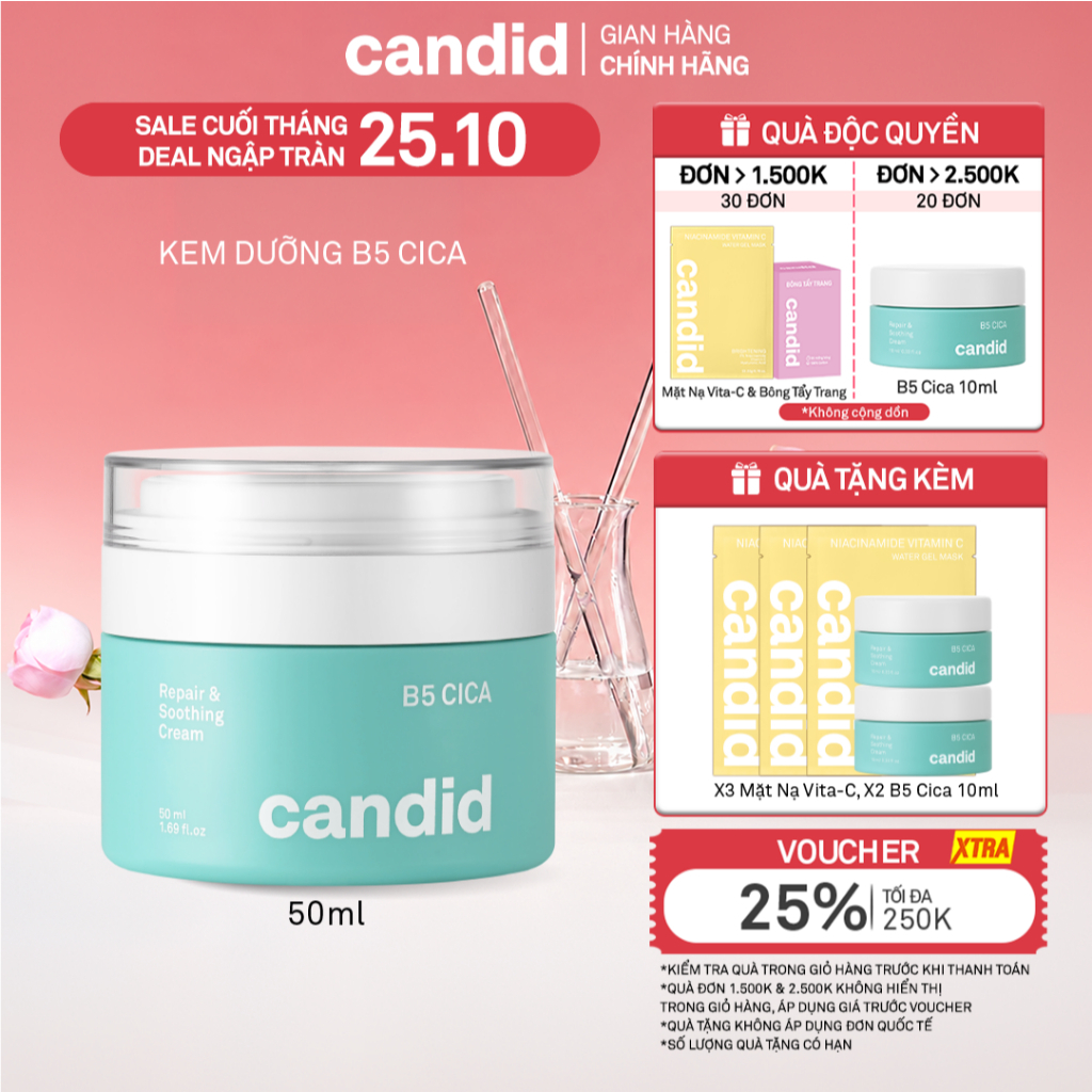 Kem dưỡng ẩm phục hồi Candid B5 Cica Repair and Soothing Cream 50ml