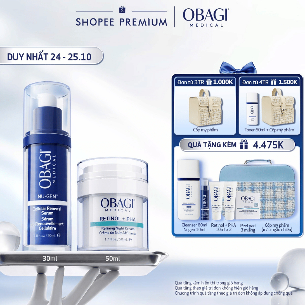 Combo Serum Kích Hoạt Năng Lượng Tế Bào Obagi Nugen 30ml & Kem Dưỡng Đêm Obagi Retinol + PHA 50ml