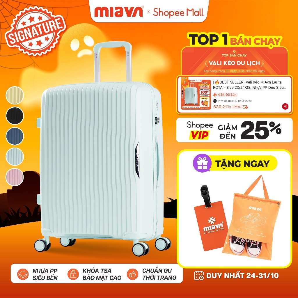 [🔥BEST SELLER] Vali Kéo MIAvn Larita ROTA - Size 20/24/28, Nhựa PP Dẻo Siêu Bền, Hạn Chế Bể, Khoá TSA, Bảo Hành Trọn Đời