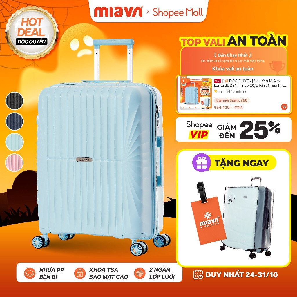[💥ĐỘC QUYỀN] Vali Kéo MIAvn Larita JUDEN - Size 20/24/28, Nhựa PP Siêu Bền, Hạn Chế Va Đập, Khoá TSA, Bảo Hành Trọn Đời