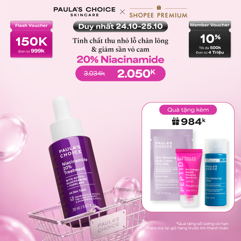 Tinh chất thu nhỏ lỗ chân lông to và làm sáng mịn bề mặt da Paula's Choice Clinical Niacinamide 20% Treatment 20ml 8030