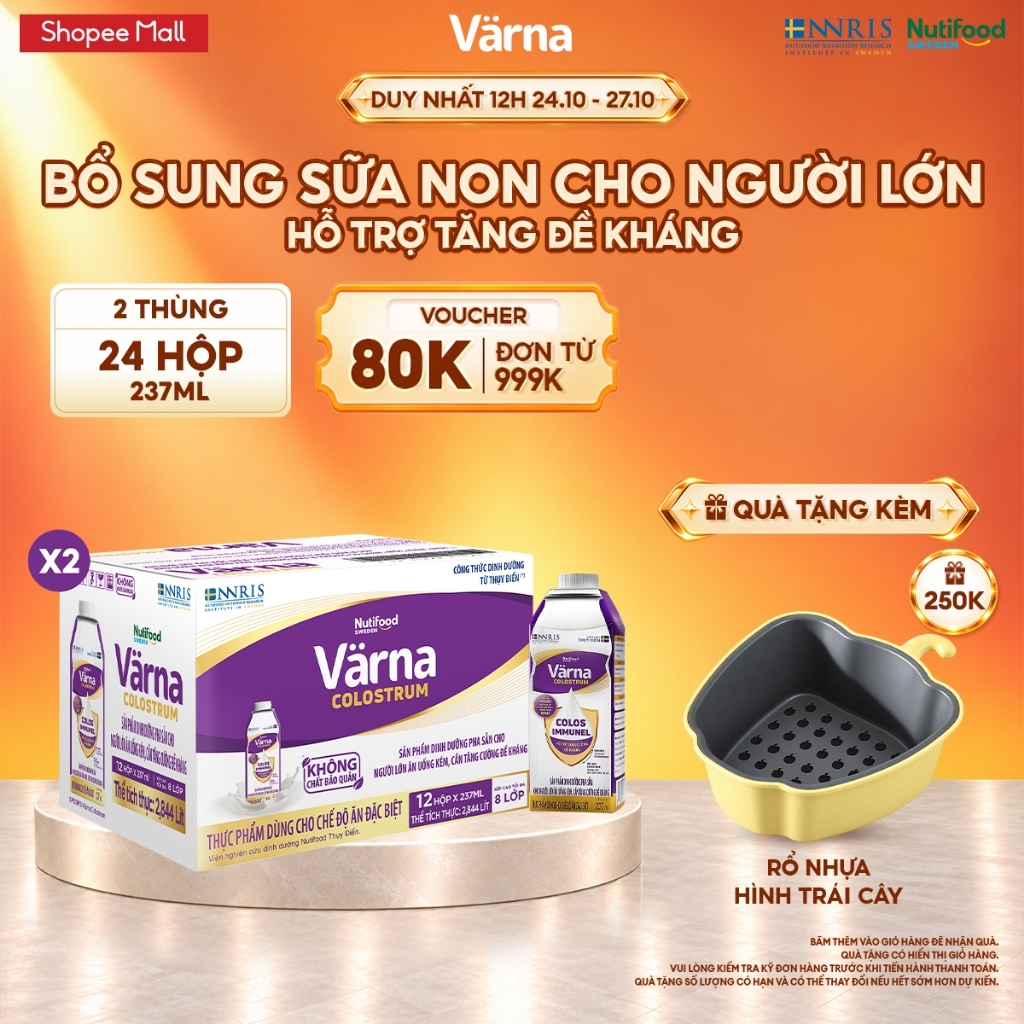 [COMBO ĐỀ KHÁNG 2] Combo 2 Thùng 12 Hộp Sữa Bột Pha Sẵn Varna Colostrum (24 Hộp GIấy) Bổ Sung Sữa Non Tăng Đề Kháng