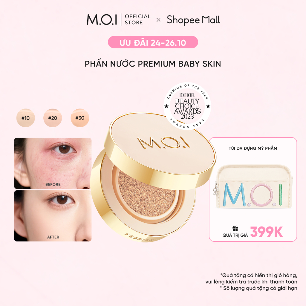 Phấn nước kiềm dầu che khuyết điểm SPF50+ PA+++ MOI Premium Baby Skin Cushion 12g