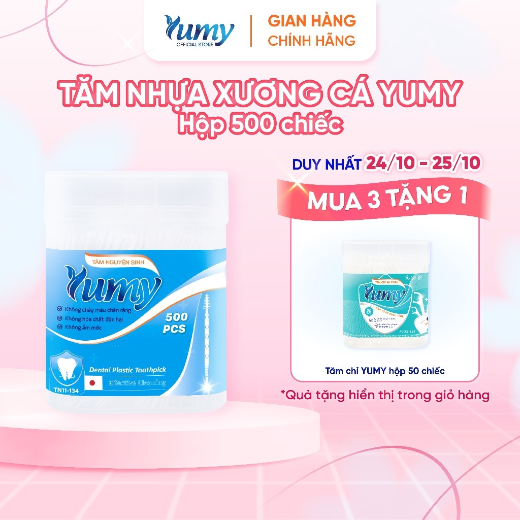 Tăm nhựa xương cá xỉa răng YUMY hộp 500 chiếc đầu tăm nhỏ bảo vệ nướu nhựa PP nguyên sinh (TN11-134)