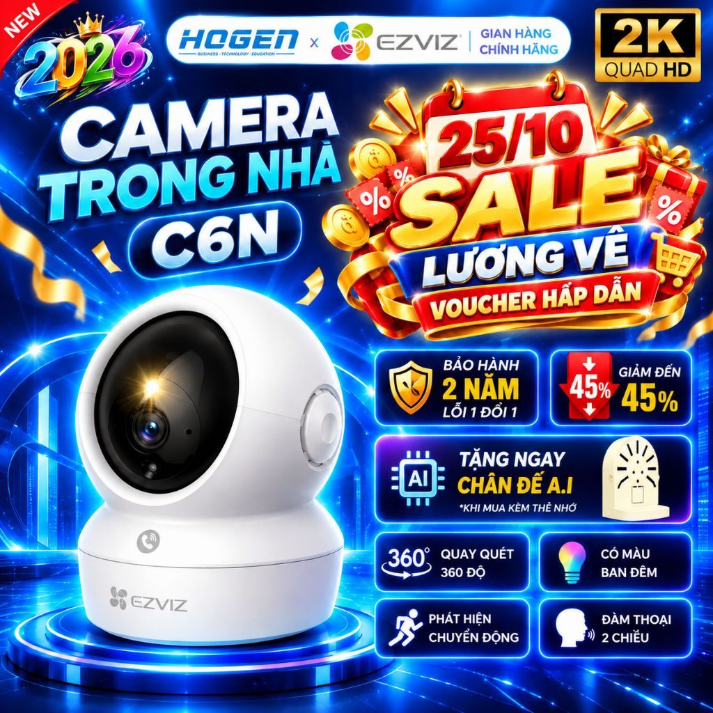Camera WiFi Trong Nhà Ezviz C6N, H6C PRO 2MP 3MP 5MP -Xoay Quét 360,Đàm Thoại 2 Chiều, BH 24 Tháng