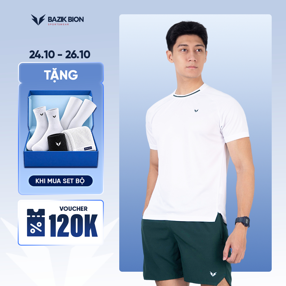 Bộ Quần Áo Thể Thao Pickleball BAZIK Áo Spin 01 Phối Viền Cổ + Quần Short Co Giãn, Thấm Hút, Thoáng Khí - SB14