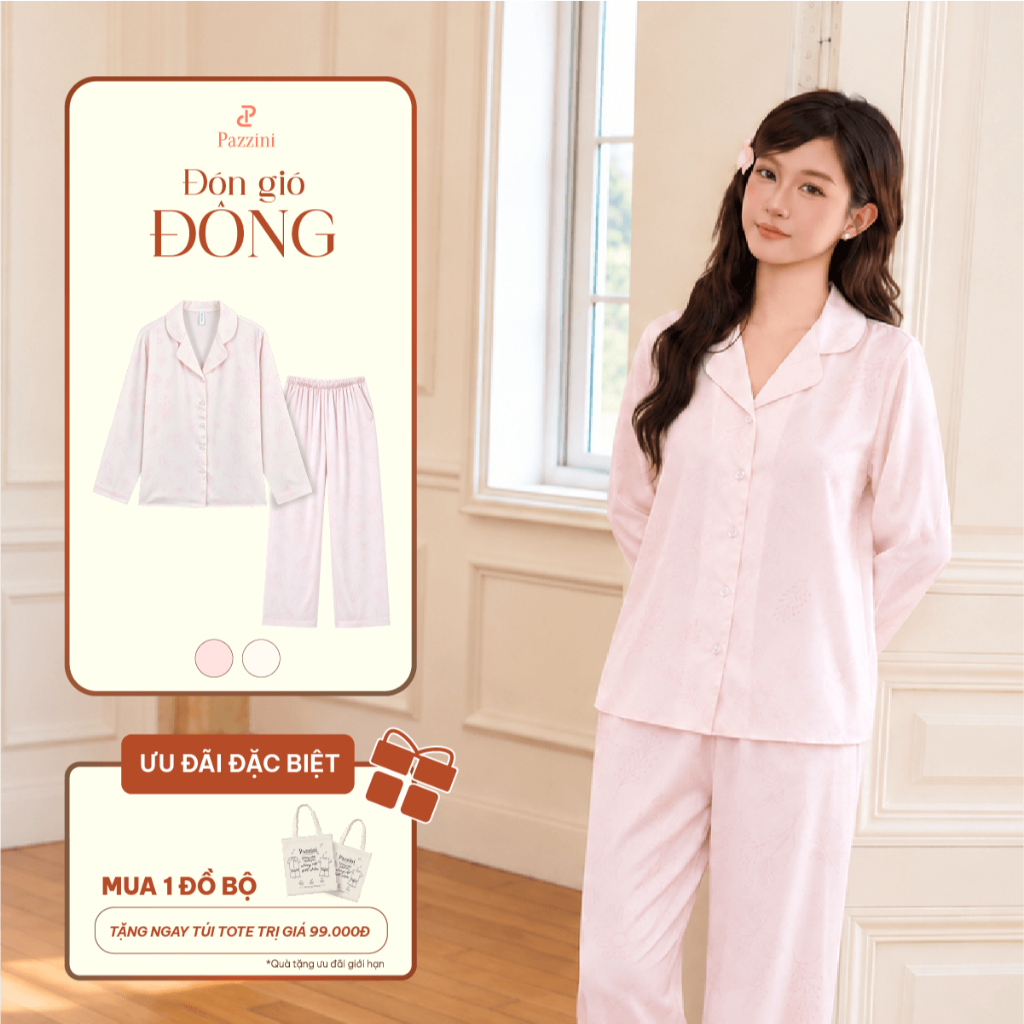 Bộ mặc nhà Pijama dài tay Pazzini SW008 cổ bẻ chất lụa mềm mại màu sắc trendy