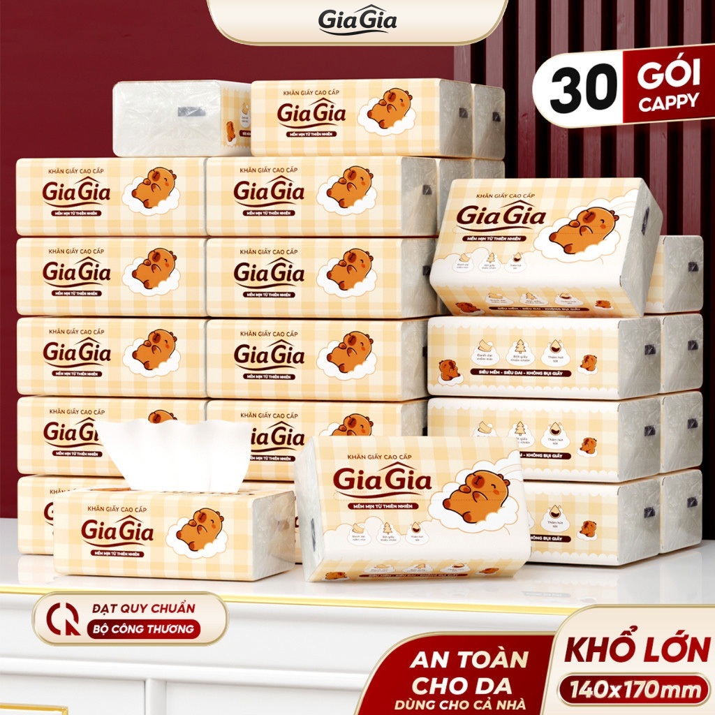 Bịch Giấy Rút Gia Gia Cappy 100 Tờ 1 Bịch, Giấy Ăn 2 Lớp, Khăn Giấy Mềm Dai Thấm Hút 20/30 Gói