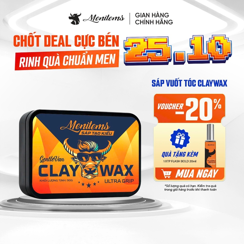 Sáp vuốt tóc Menitems Clay Wax, Sáp vi tinh thể hiệu năng cao, giữ nếp tóc 12H không bết dính 90G