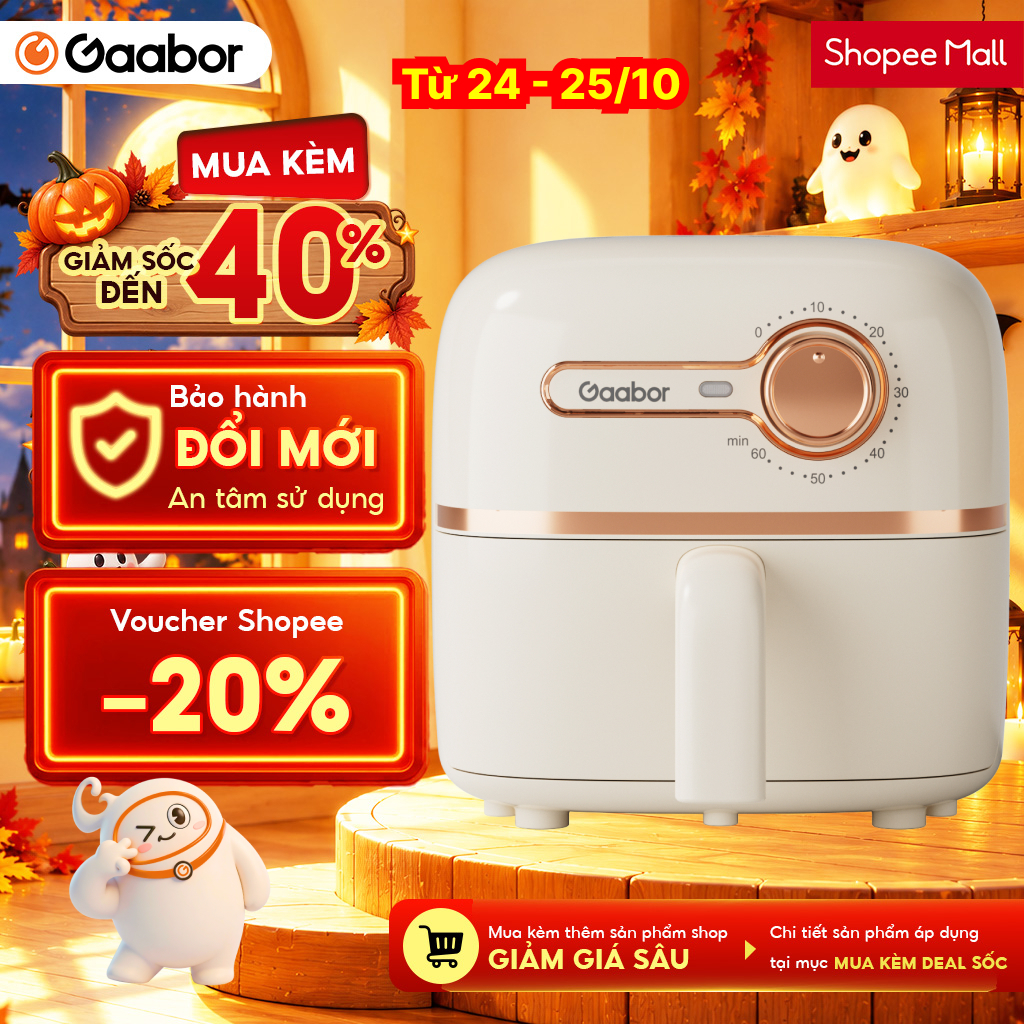 Nồi chiên không dầu mini 2L Gaabor AF20M-YE01S công suất 900W nóng nhanh nhỏ gọn giá rẻ văn phòng nhà trọ