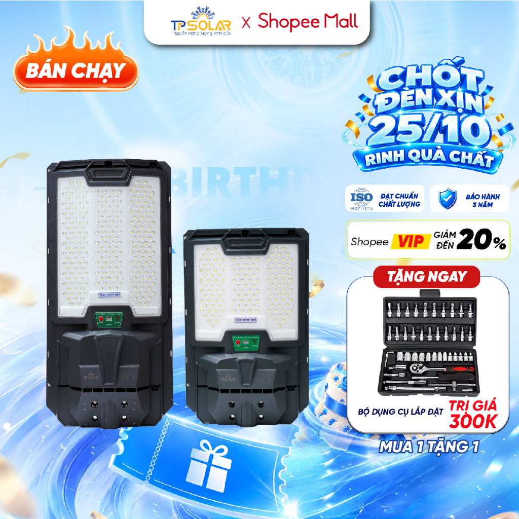 Đèn Đường Năng Lượng Mặt Trời Liền Thể TP SOLAR Công Suất 500W, 800W Chiếu Sáng 150-350m2, Cảm Biến Chuyển Động