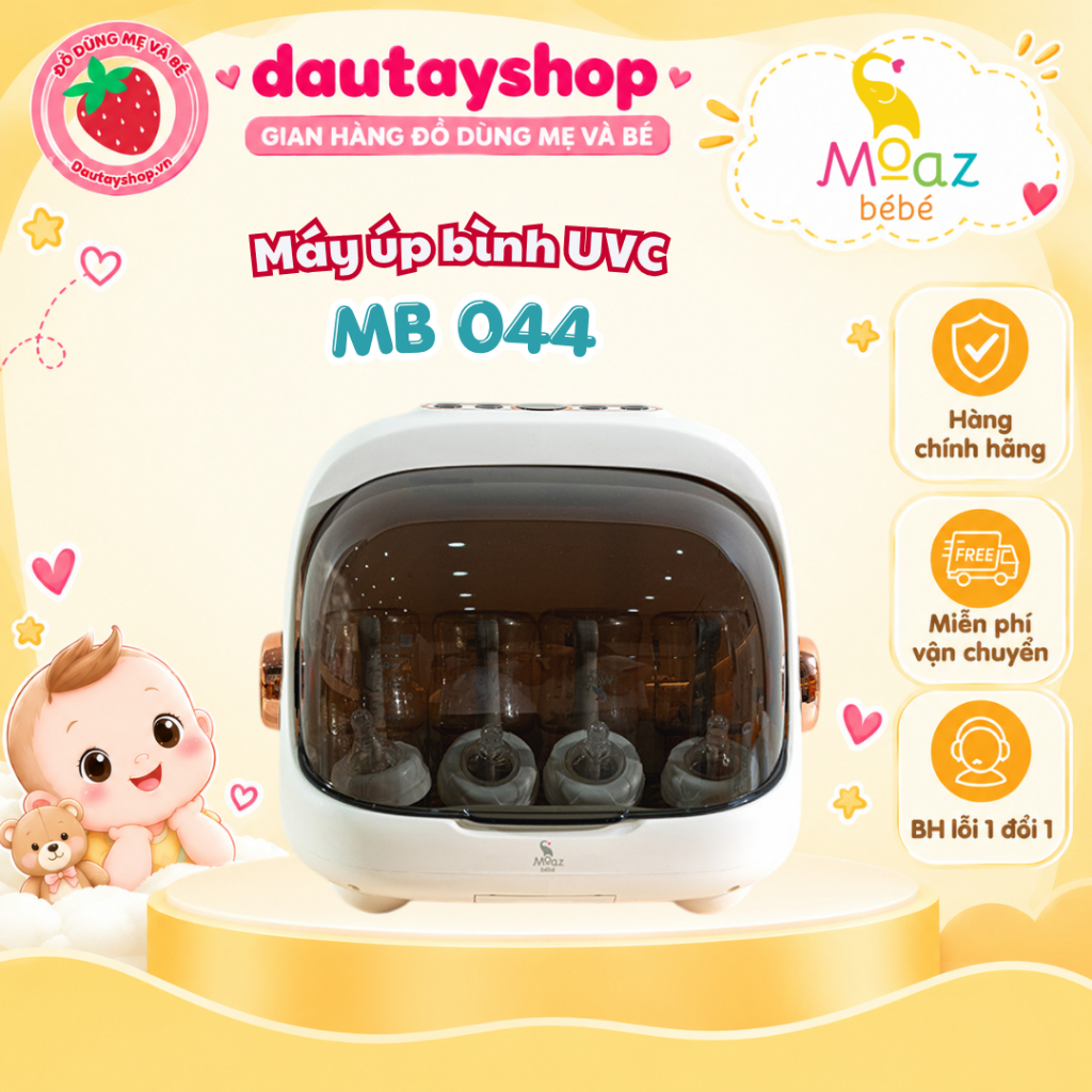(Bản 2026) Máy úp bình sữa, tiệt trùng sấy khô tia UVC Moaz BéBé MB – 044 Plus ION - 5 Bóng UVC