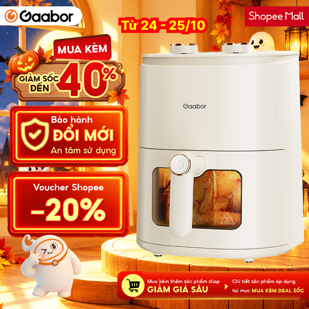 Nồi chiên không dầu 5L Gaabor AF-45M01A nút cơ thế hệ mới cửa kính trong suốt núm đôi tuần hoàn khí