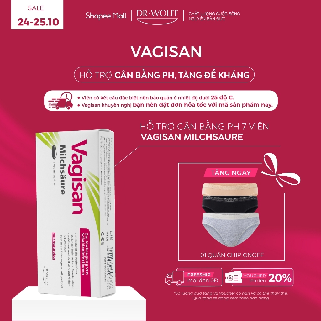 Viên đặt phụ khoa Vagisan Milchsaure hỗ trợ cân bằng pH, tăng đề kháng chuyên sâu cho vùng kín hộp 7 viên