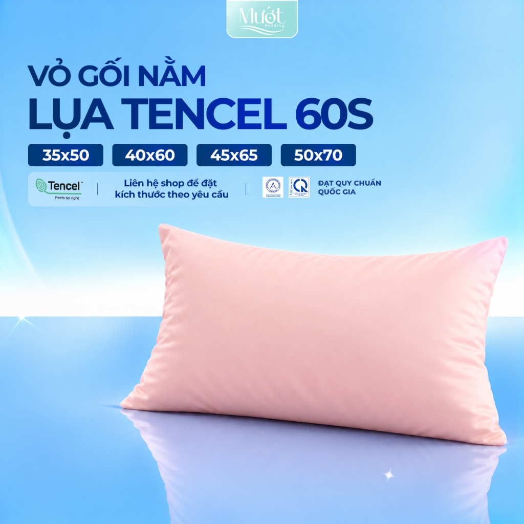 Vỏ gối Lụa Tencel 60s trơn màu 50x70 45x65 40x60 35x50cm Mướt Bedding áo gối Tencel mềm mịn, an toàn cho da