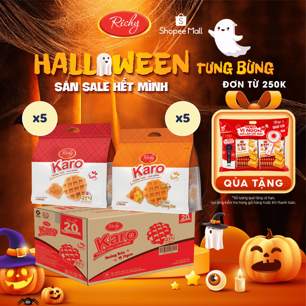 [TẶNG  QUÀ ĐƠN 250K]  Combo 10 Bịch Bánh Richy trứng tươi Karo chà bông sợi gà, phô mai hoàng kim back to school