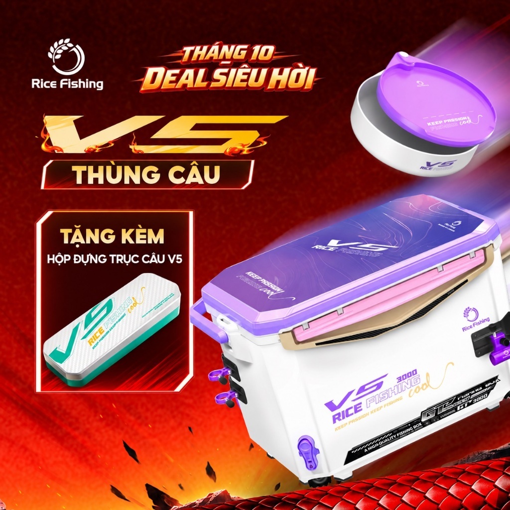 Thùng câu đài V5 Rice Fishing chân địa hình dung tích 30L phiên bản mới KK-62