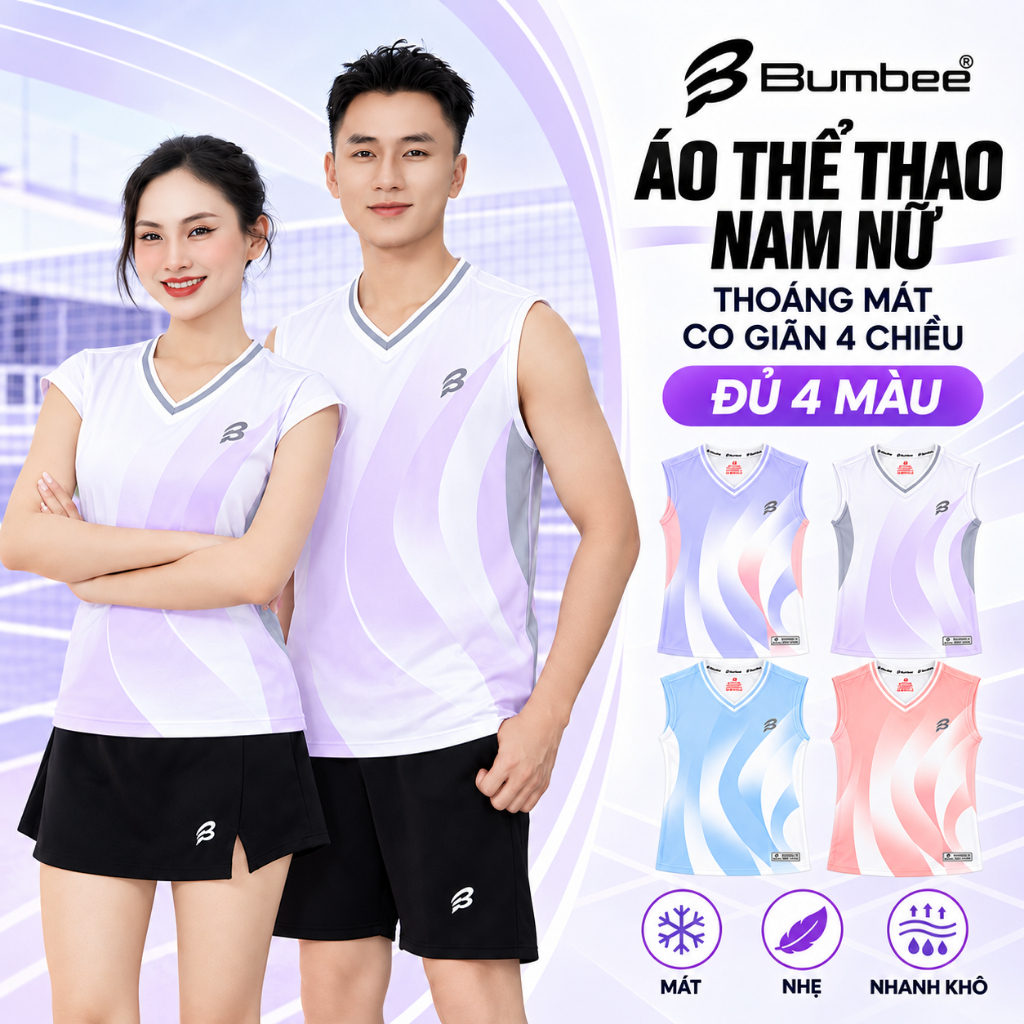Áo Thi Đấu Cầu Lông Sát Nách Bumbee Premium – Polyester Thấm Hút Mồ Hôi, Co Giãn 4 Chiều, Size M L XL XXL (2603 gộp)