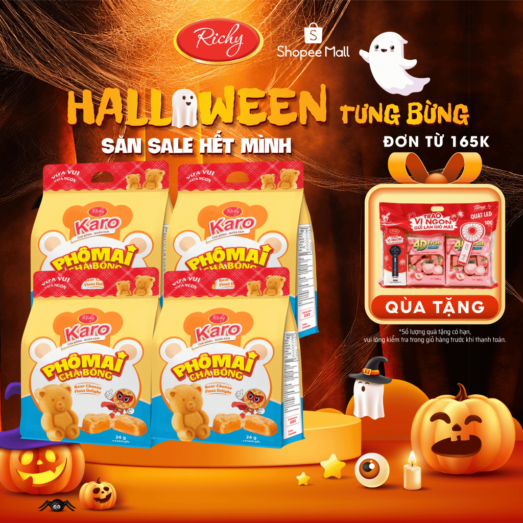 [TẶNG  QUÀ ĐƠN TỪ 165K]Combo 4 bịch bánh Karo Gấu chà bông nhân phô mai béo ngậy, HSD 45 ngày - cân nhắc khi đặt SLL
