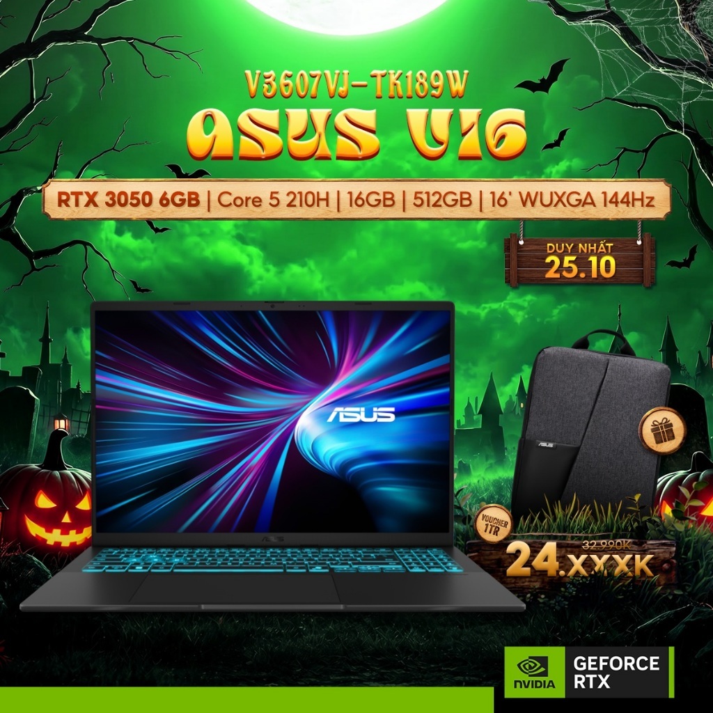 Laptop ASUS Gaming V16 V3607VJ-TK189W (Core 5 210H | GeForce RTX™ 3050 6GB | 16GB | 512GB | 16' WUXGA 144Hz | Win 11)