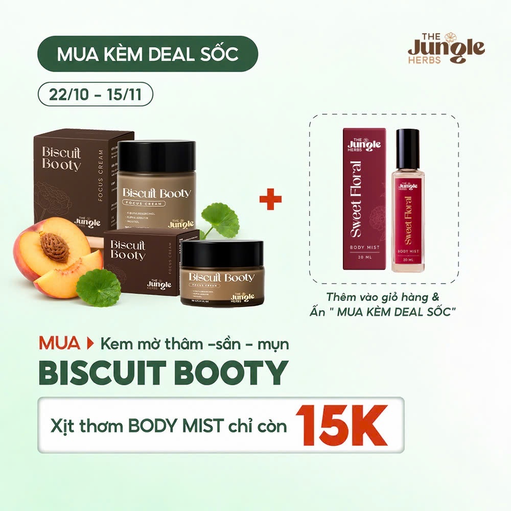 Kem mờ thâm sần, giảm mụn vùng mông, nách, bẹn, vết muỗi đốt, giúp da mềm mịn Biscuit Booty - The Jungle Herb