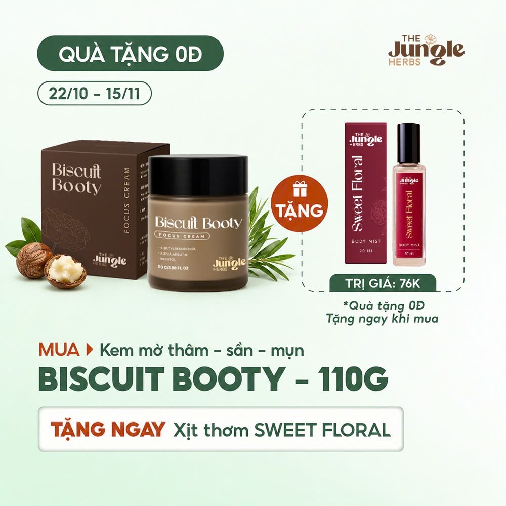 Kem giảm thâm vùng mông, nách, bẹn, giảm mụn, giảm sần, dưỡng da mềm mịn Biscuit Booty - The Jungle Herbs