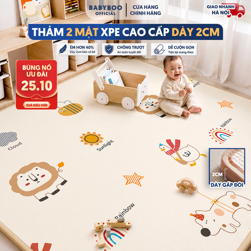 Thảm Xốp Cho Bé Little Kicks , Thảm Cuộn XPE Họa Tiết Cao Cấp An Toàn Cho Bé 2 Mặt Chống Nước Dày 2cm