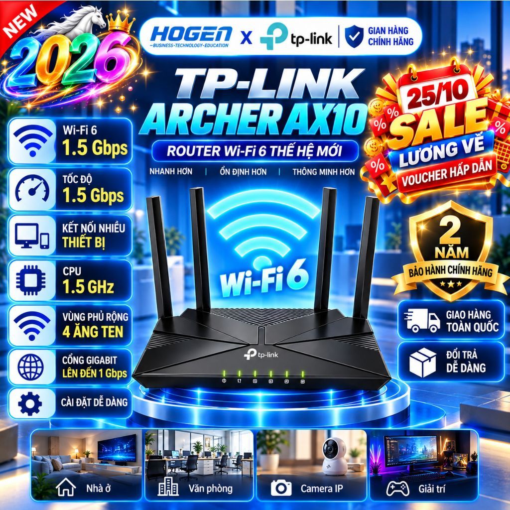 [TP-Link] Bộ Phát WiFi 6 Archer AX10/AX12/ AX53/AX55/ AX72/AX73 Băng Tần Kép Chuẩn AX1500/3000/5400