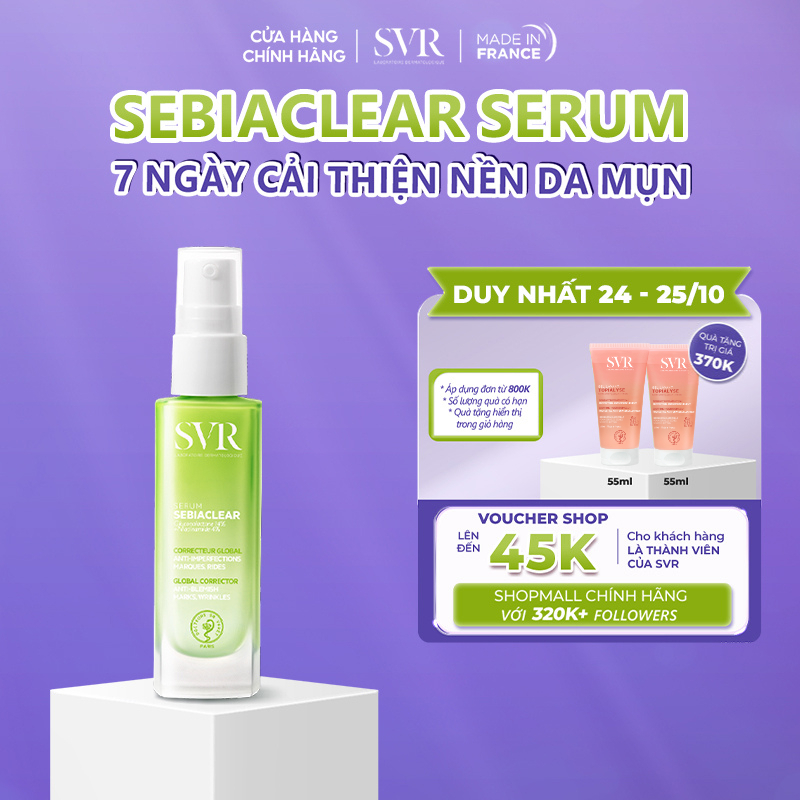 Tinh chất giảm mụn, ngừa thâm và mềm mịn da 4 trong 1 SVR Sebiaclear Serum 30ml