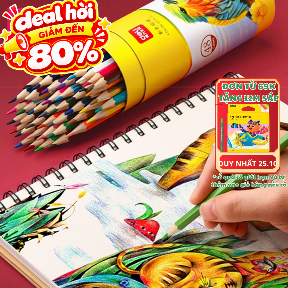 🔥TẶNG 12 MÀU SÁP🔥Bút Chì Màu Gốc Dầu Dạng Cốc 48 Màu Sắc Tươi Sáng, Không Dễ Gãy, An Toàn Cho Học Sinh