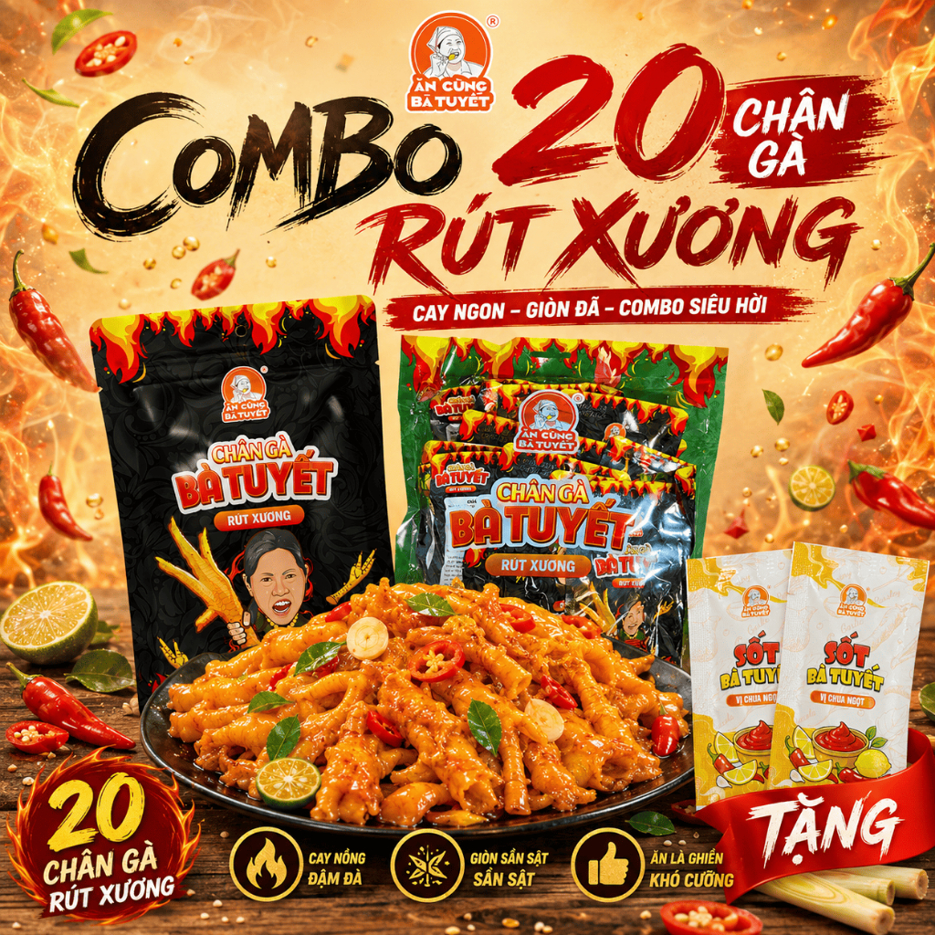 Combo 20 Chân gà rút xương tê cay -  ĂN CÙNG BÀ TUYẾT
