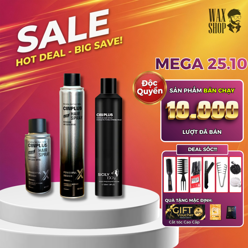 Gôm xịt tóc nam Cin Plus Hair Spray 300ml, Hair Spray X 420ml giữ nếp và tạo texture tốt - Cinplus
