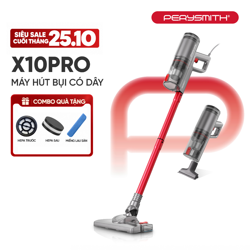 Máy Hút Bụi Có Dây PerySmith X10Pro Lực Hút Mạnh 21.000 Pa, Công Suất 600W, Gọn Nhẹ 1Kg
