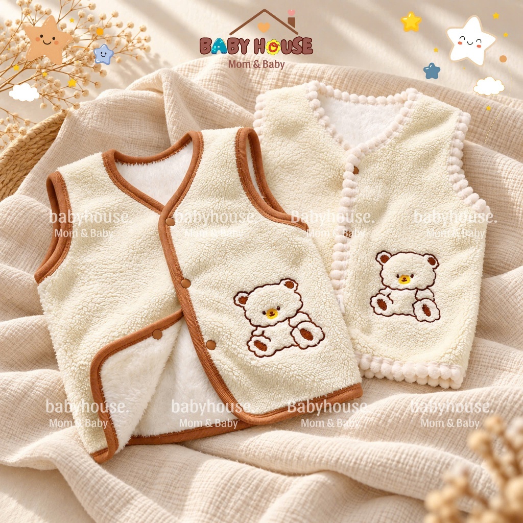[QC]-Áo khoác gilê lông cừu cho bé 6-15 tháng tuổi
