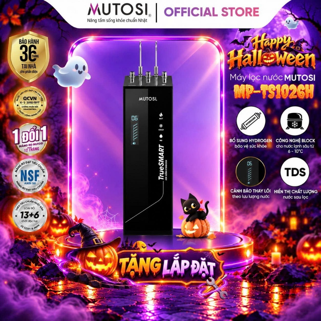 Máy Lọc Nước 4 Chế Độ TrueSMART Ion Kiềm Hydrogen MUTOSI MP-TS1026H Cảnh Báo Thay Lõi Thông Minh