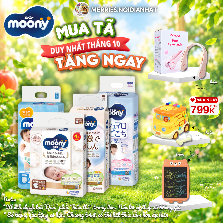 [CHÍNH HÃNG ]Tã Bỉm MOONY NATURAL dán/quần NB62/S58/M46/L38/L36/XL32