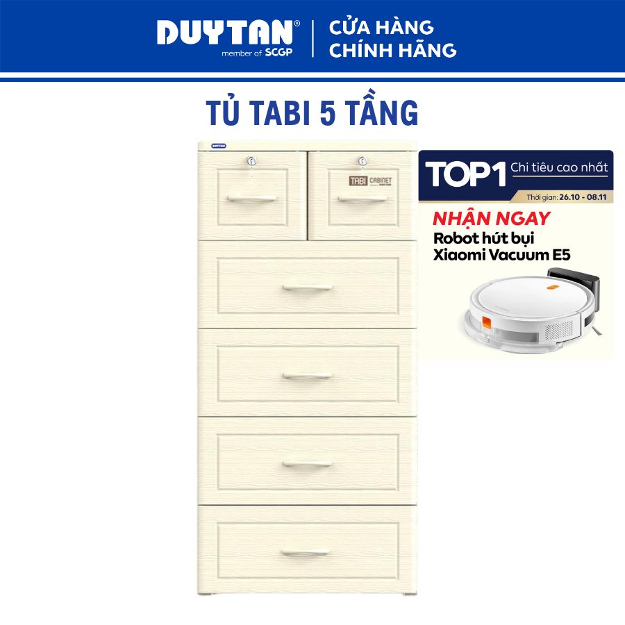 Tủ Tabi 5 tầng DUY TÂN nhựa PP/ABS, bao gồm 4 hộc lớn và 2 hộc nhỏ, tủ quần áo đa năng, tiện lợi