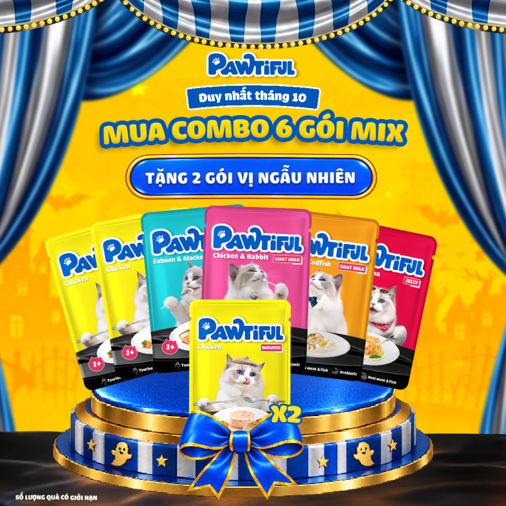 [MUA 6 TẶNG 2] Combo 6 gói Pate Pawtiful cho mèo Mix vị 70g x6