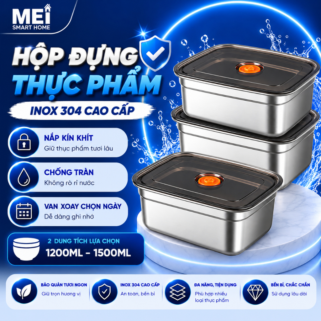 Hộp đựng thực phẩm bằng inox, khay đựng đồ để tủ lạnh ngăn mùi có nắp đậy dễ dàng bảo quản